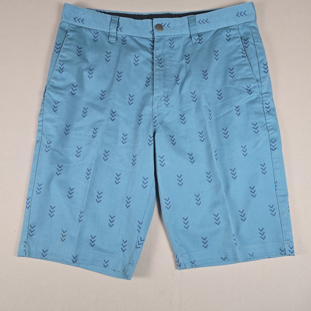 Volcom True to This Mens Stretch Chino Shorts Teal Blue Chevron Arro Print sz 31